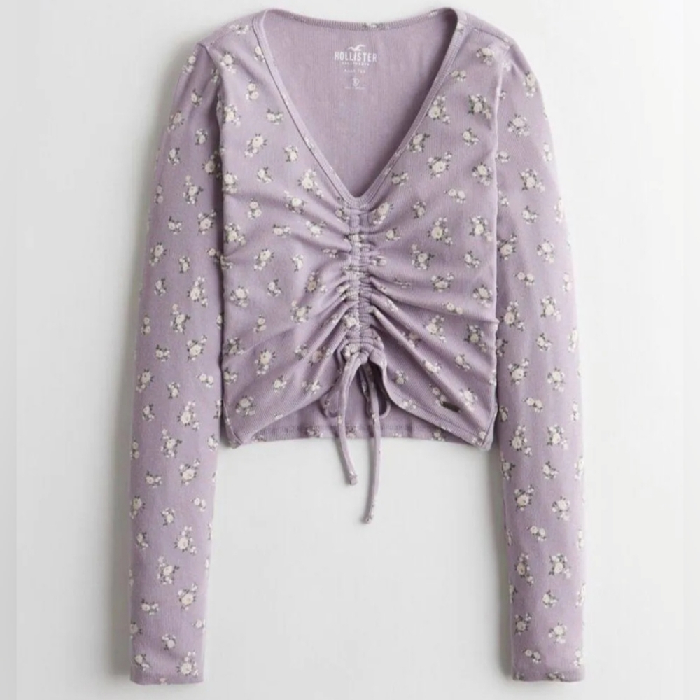 HOLISTER Floral‎ Y2K Cropped Lavender Baby Tee S